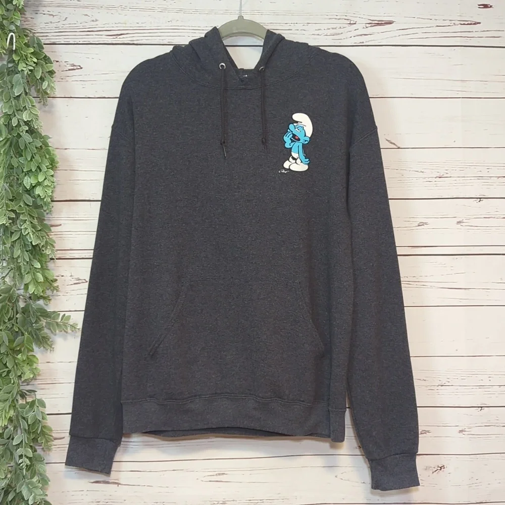 The Smurfs Peyo Lazy Sleepy Smurf Mushroom Hooded Sweatshirt Hoodie‎ Medium Grey